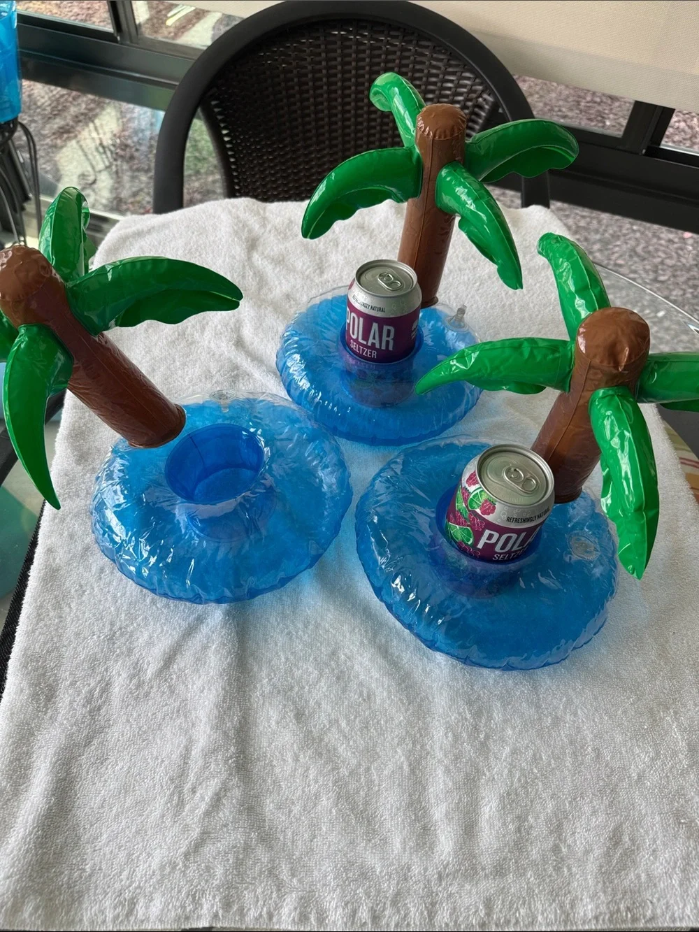 Inflatable Palm Tree Drink Holders - Blue and Green
